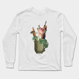 Artist Tools - Vintage Pencil Cup with Rose Long Sleeve T-Shirt